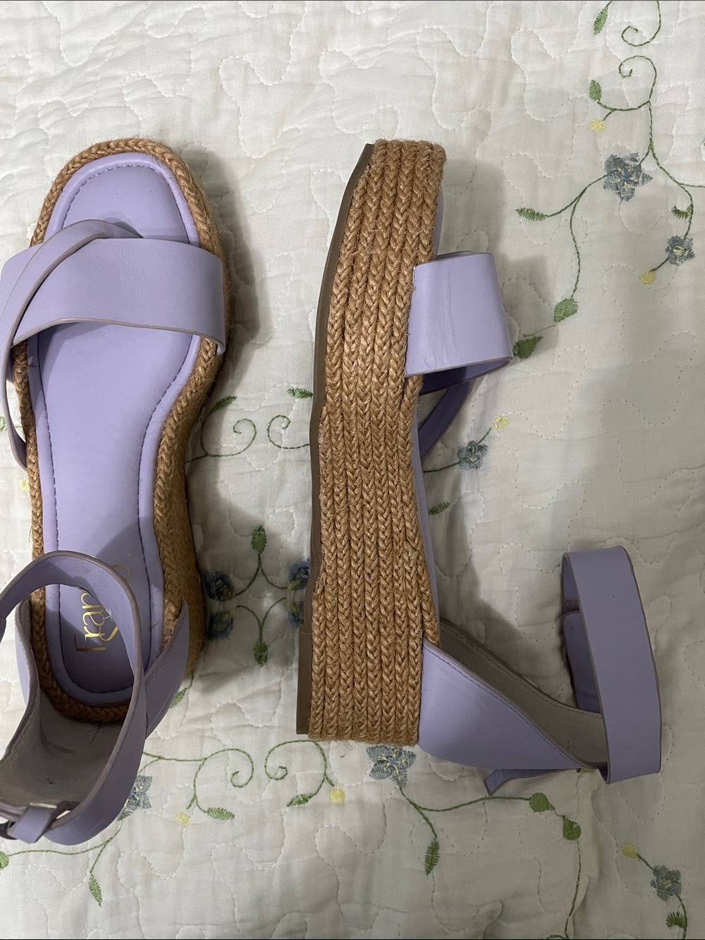 Franco Sarto Lilac Cross-Strap Espadrille Sandals Leather size 9